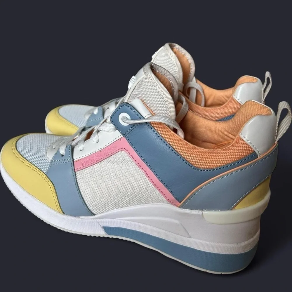 New- Michael Kors Georgie Wedge Trainer – Size 6.5 –  Pastels